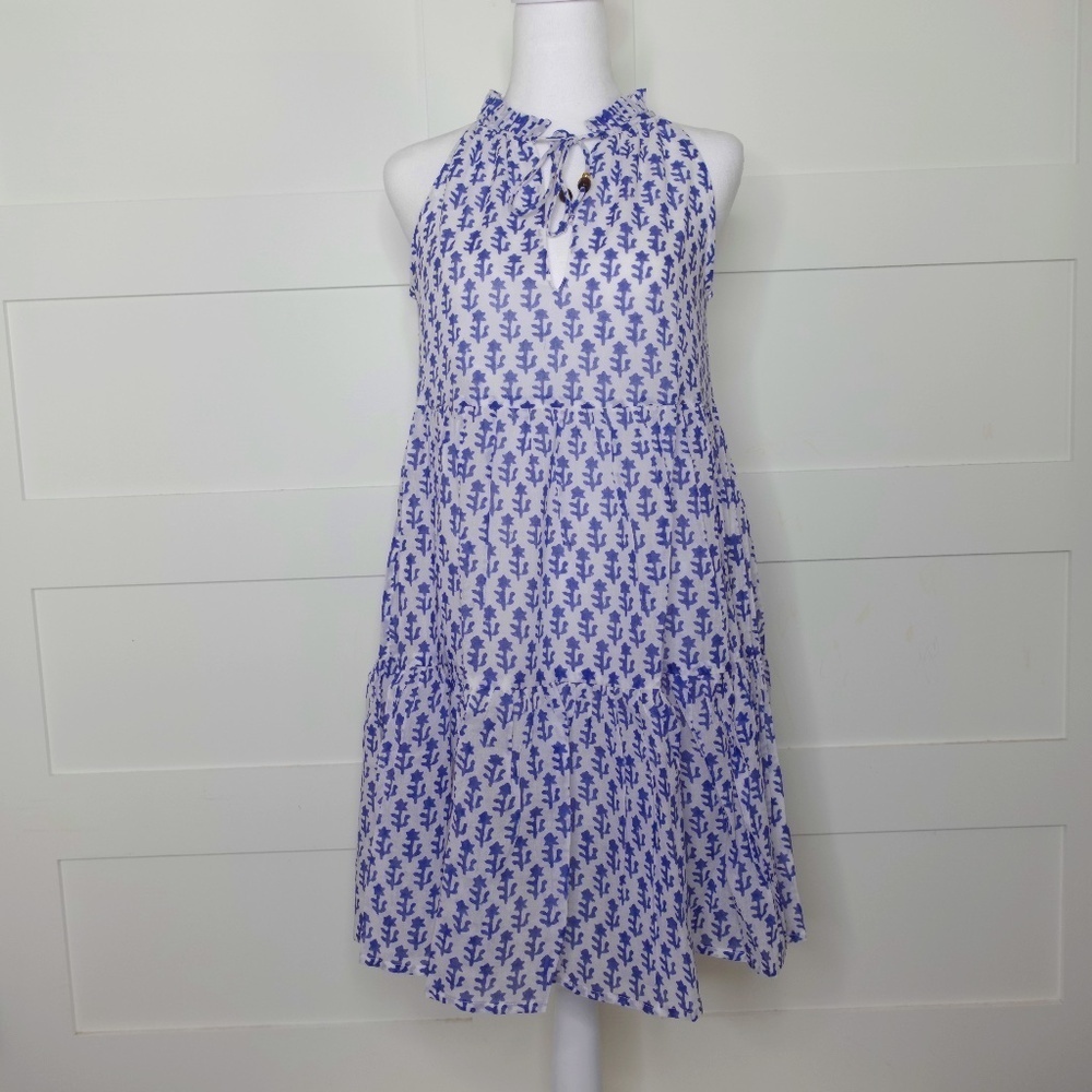 Oliphant Dress New Sleeveless Tiered Short Dress Flora Blue summer flare dress